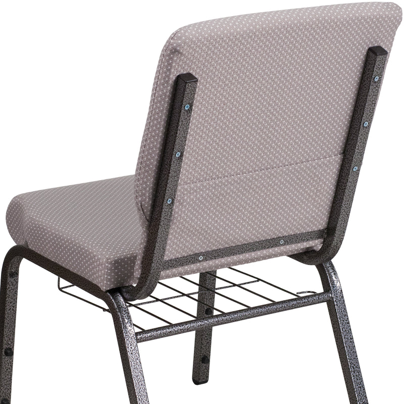 SINGLEWAVE Series 18.5''W Church Chair in Gray Dot Fabric with Book Rack - Silver Vein Frame