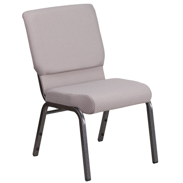 SINGLEWAVE Series 18.5''W Stacking Church Chair in Gray Dot Fabric - Silver Vein Frame