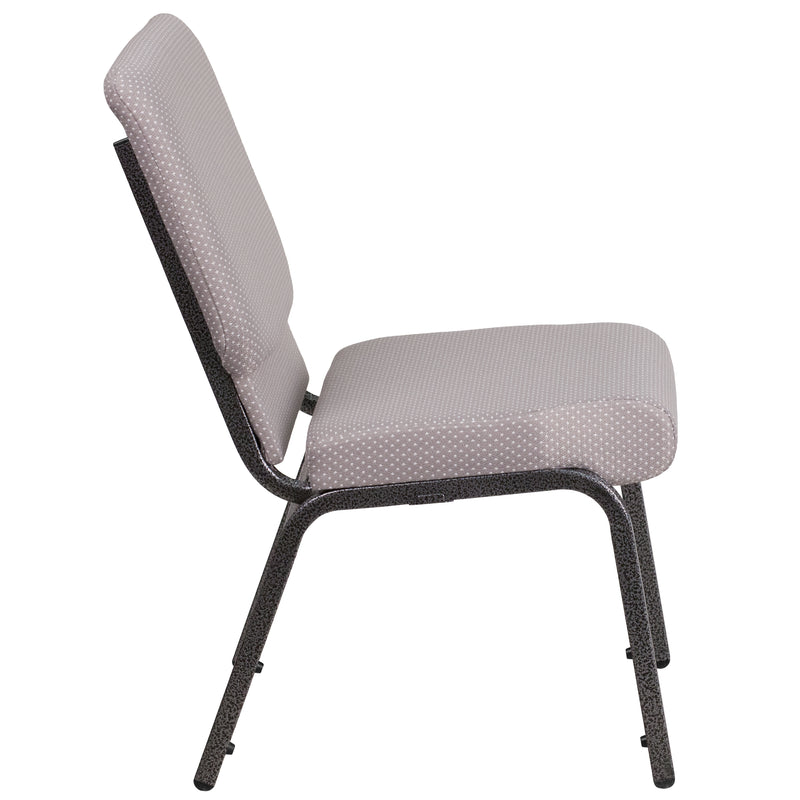 SINGLEWAVE Series 18.5''W Stacking Church Chair in Gray Dot Fabric - Silver Vein Frame