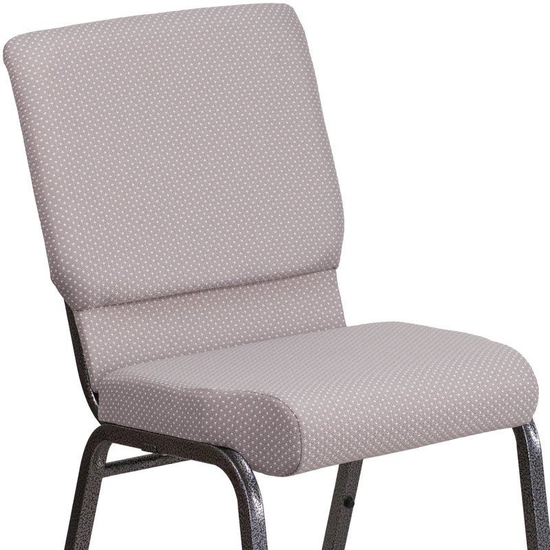 SINGLEWAVE Series 18.5''W Stacking Church Chair in Gray Dot Fabric - Silver Vein Frame