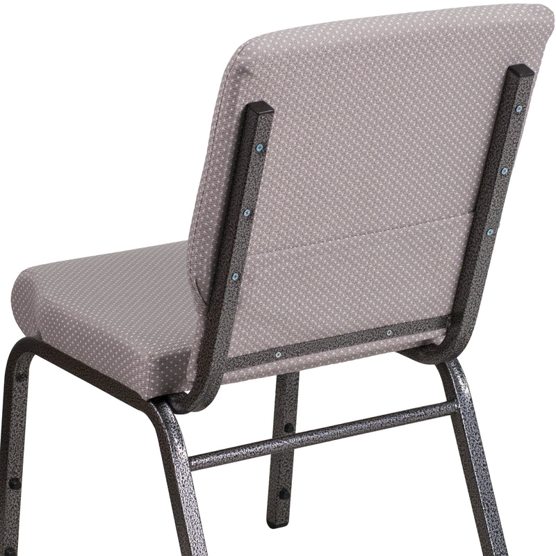 SINGLEWAVE Series 18.5''W Stacking Church Chair in Gray Dot Fabric - Silver Vein Frame