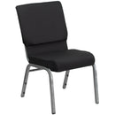 SINGLEWAVE Series 18.5''W Stacking Church Chair in Black Patterned Fabric - Silver Vein Frame