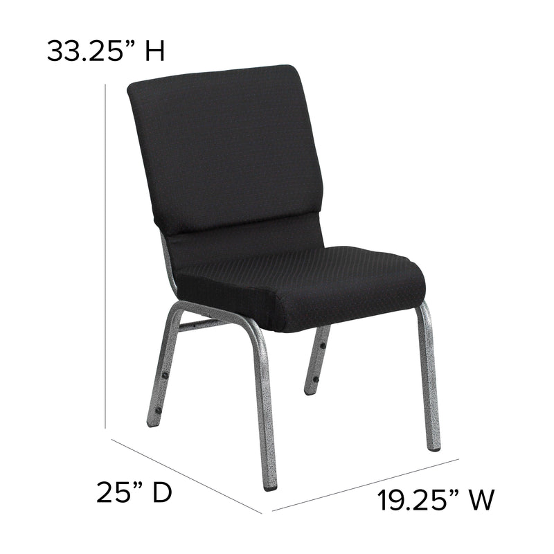 SINGLEWAVE Series 18.5''W Stacking Church Chair in Black Patterned Fabric - Silver Vein Frame