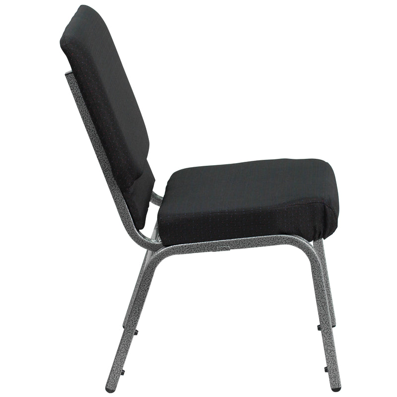 SINGLEWAVE Series 18.5''W Stacking Church Chair in Black Patterned Fabric - Silver Vein Frame