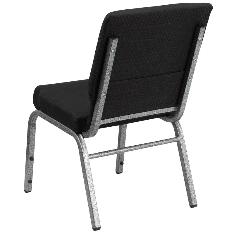 SINGLEWAVE Series 18.5''W Stacking Church Chair in Black Patterned Fabric - Silver Vein Frame