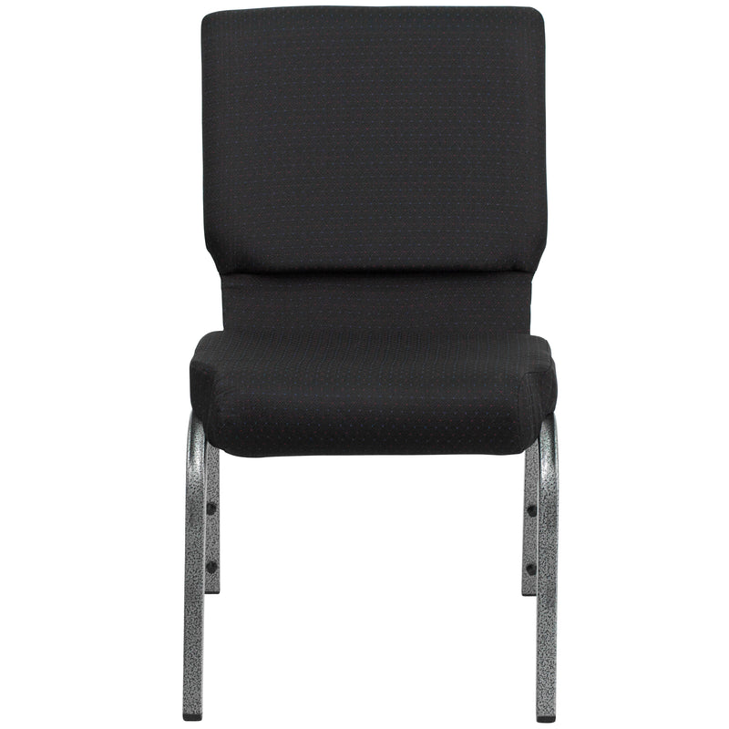 SINGLEWAVE Series 18.5''W Stacking Church Chair in Black Patterned Fabric - Silver Vein Frame