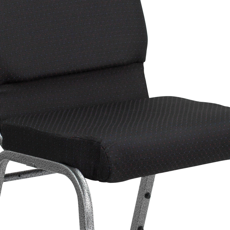 SINGLEWAVE Series 18.5''W Stacking Church Chair in Black Patterned Fabric - Silver Vein Frame