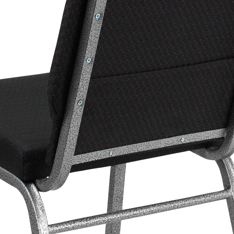 SINGLEWAVE Series 18.5''W Stacking Church Chair in Black Patterned Fabric - Silver Vein Frame