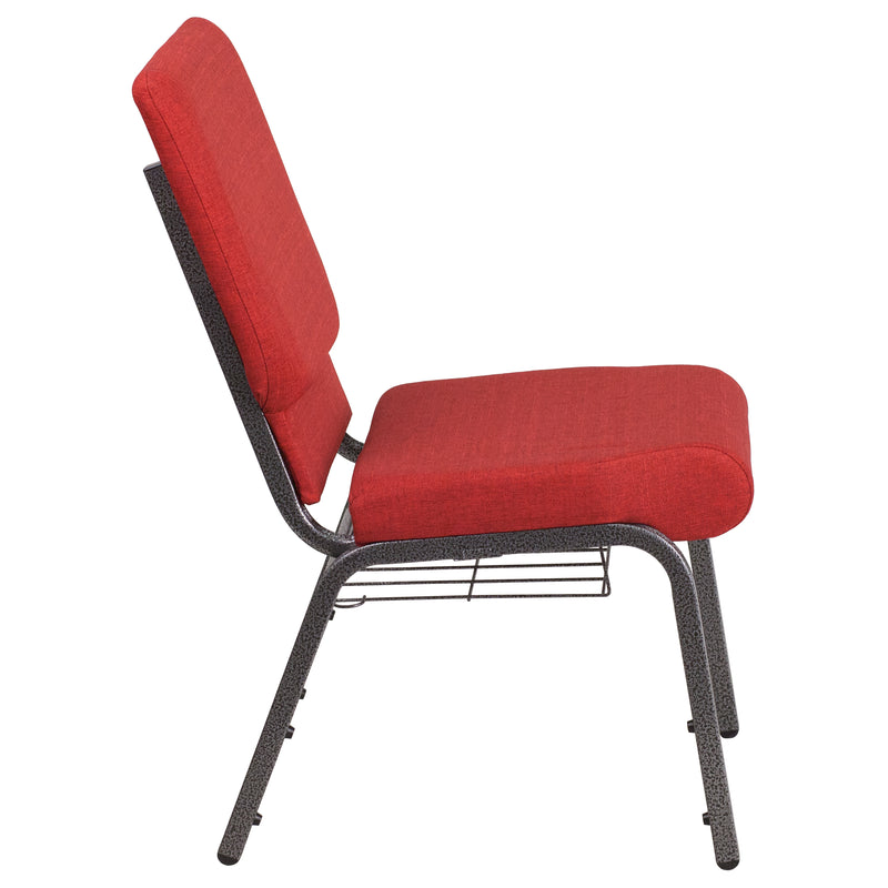 SINGLEWAVE Series 18.5''W Church Chair in Red Fabric with Cup Book Rack - Silver Vein Frame