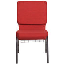 SINGLEWAVE Series 18.5''W Church Chair in Red Fabric with Cup Book Rack - Silver Vein Frame