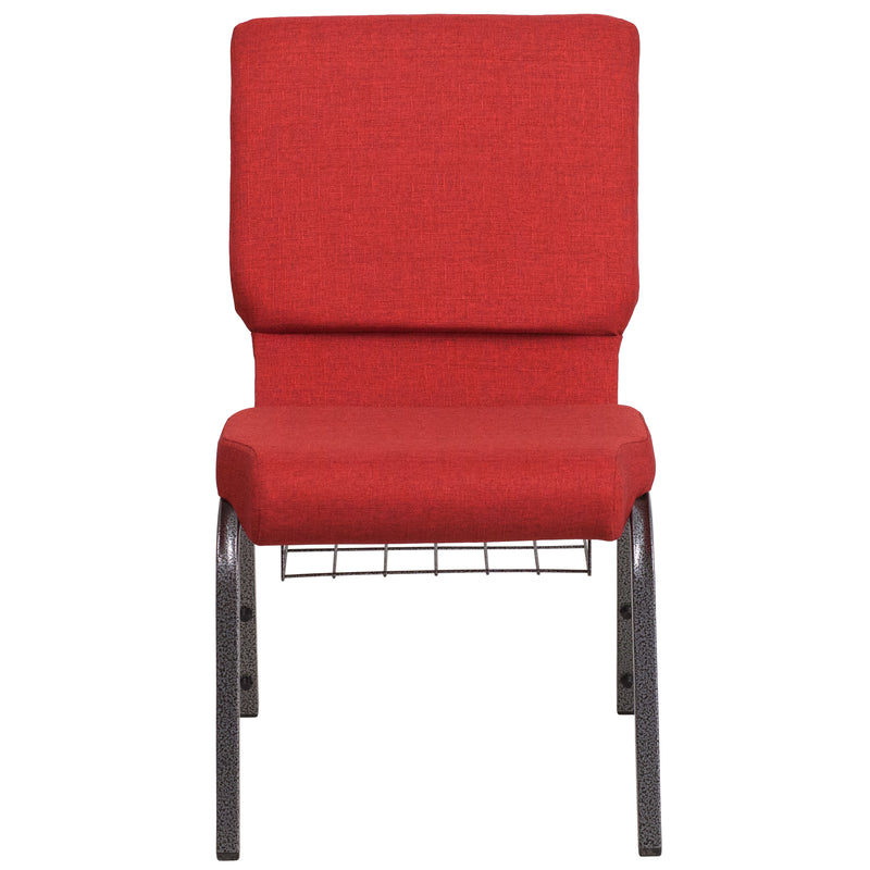 SINGLEWAVE Series 18.5''W Church Chair in Red Fabric with Cup Book Rack - Silver Vein Frame