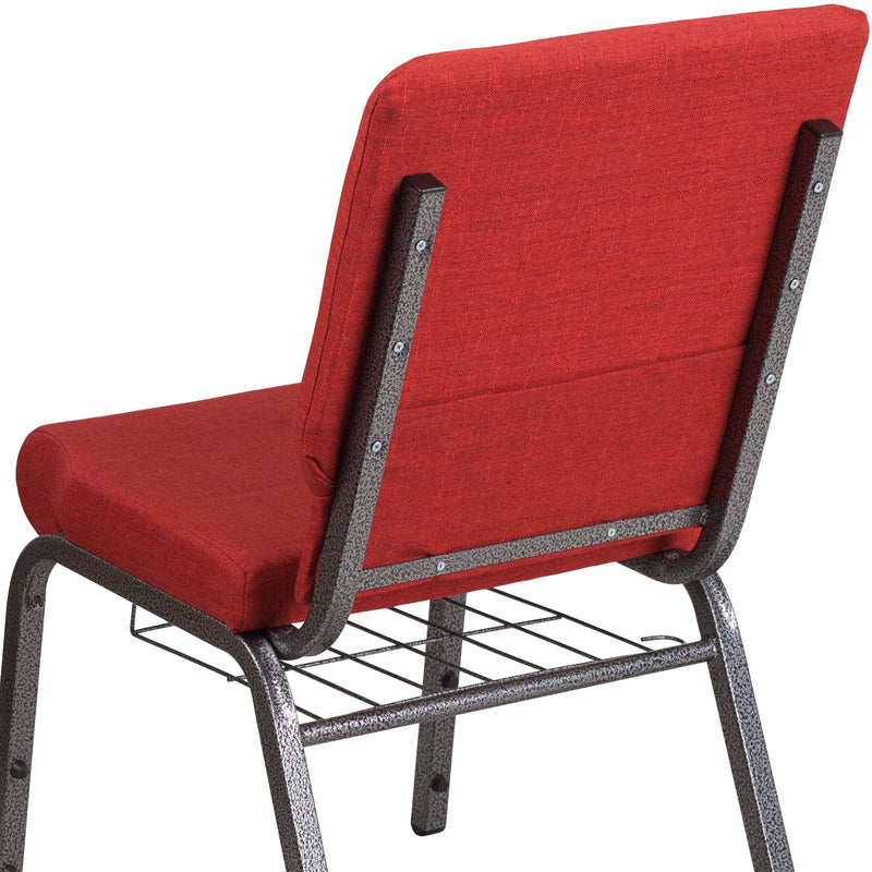 SINGLEWAVE Series 18.5''W Church Chair in Red Fabric with Cup Book Rack - Silver Vein Frame