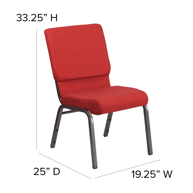 SINGLEWAVE Series 18.5''W Stacking Church Chair in Red Fabric - Silver Vein Frame