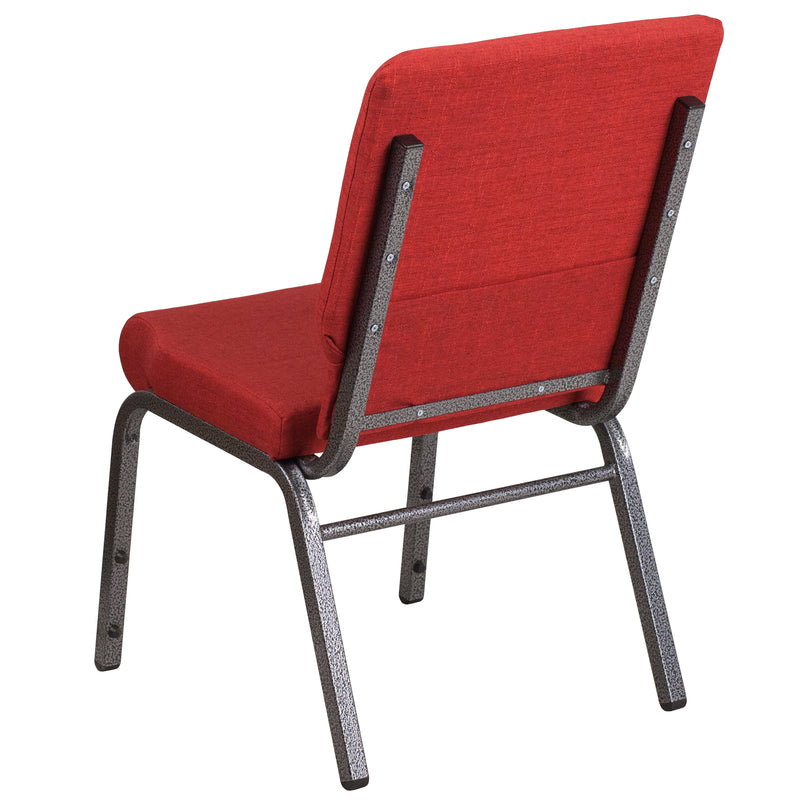 SINGLEWAVE Series 18.5''W Stacking Church Chair in Red Fabric - Silver Vein Frame