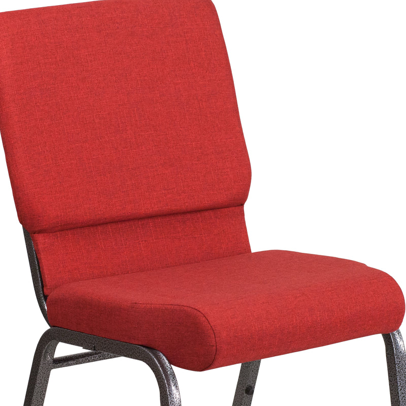 SINGLEWAVE Series 18.5''W Stacking Church Chair in Red Fabric - Silver Vein Frame