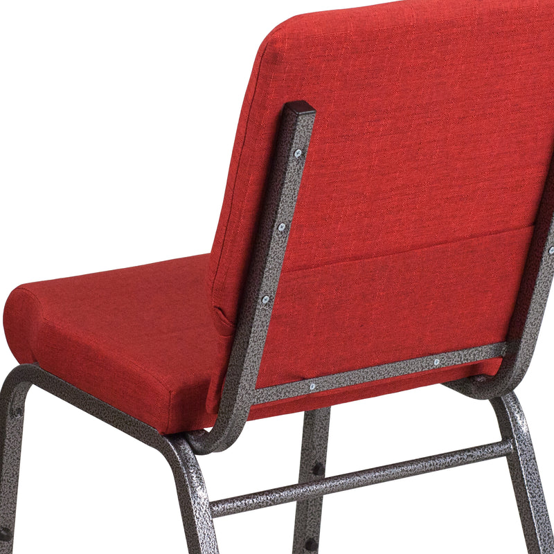 SINGLEWAVE Series 18.5''W Stacking Church Chair in Red Fabric - Silver Vein Frame