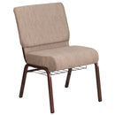 SINGLEWAVE Series 21''W Church Chair in Beige Fabric with Book Rack - Copper Vein Frame