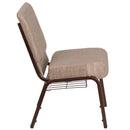SINGLEWAVE Series 21''W Church Chair in Beige Fabric with Book Rack - Copper Vein Frame