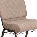 SINGLEWAVE Series 21''W Church Chair in Beige Fabric with Book Rack - Copper Vein Frame