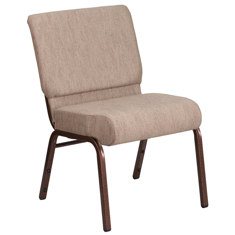 SINGLEWAVE Series 21''W Stacking Church Chair in Beige Fabric - Copper Vein Frame