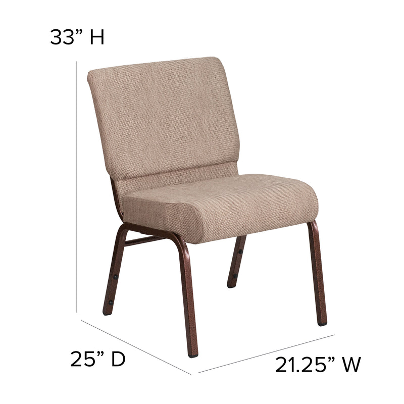 SINGLEWAVE Series 21''W Stacking Church Chair in Beige Fabric - Copper Vein Frame