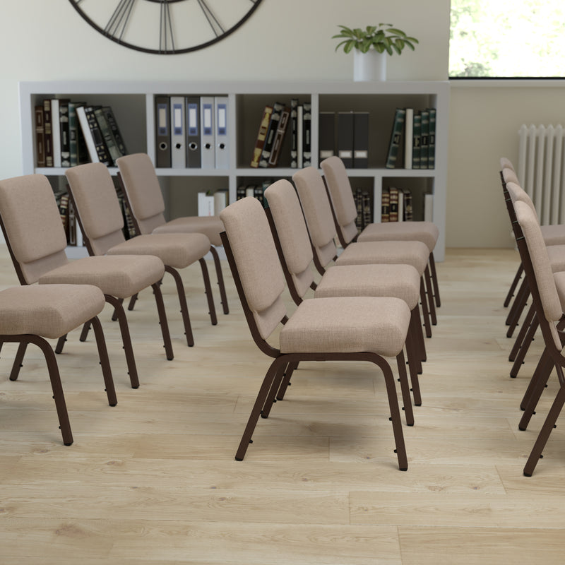 SINGLEWAVE Series 21''W Stacking Church Chair in Beige Fabric - Copper Vein Frame