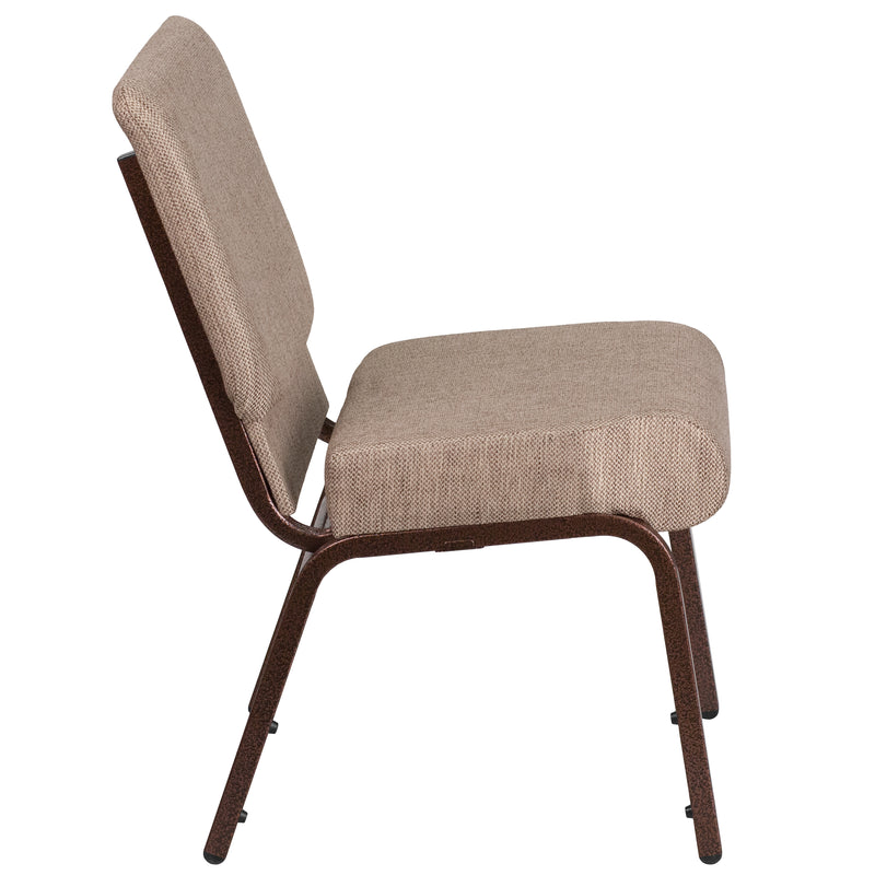 SINGLEWAVE Series 21''W Stacking Church Chair in Beige Fabric - Copper Vein Frame