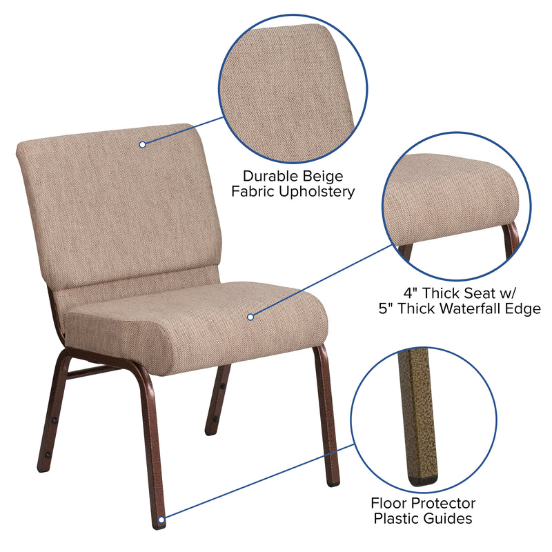 SINGLEWAVE Series 21''W Stacking Church Chair in Beige Fabric - Copper Vein Frame