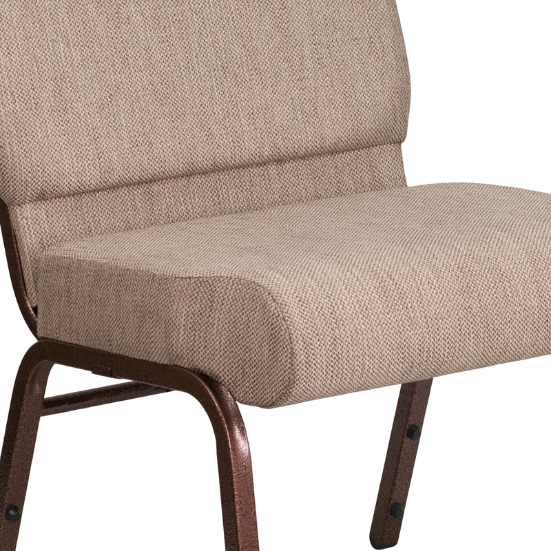 SINGLEWAVE Series 21''W Stacking Church Chair in Beige Fabric - Copper Vein Frame