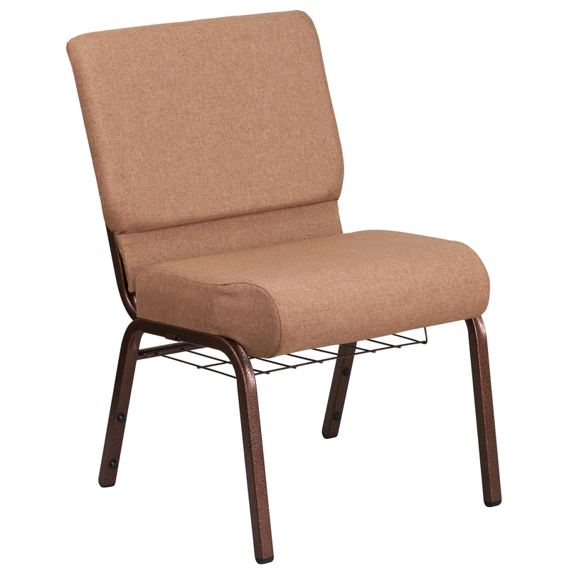 SINGLEWAVE Series 21''W Church Chair in Caramel Fabric with Cup Book Rack - Copper Vein Frame