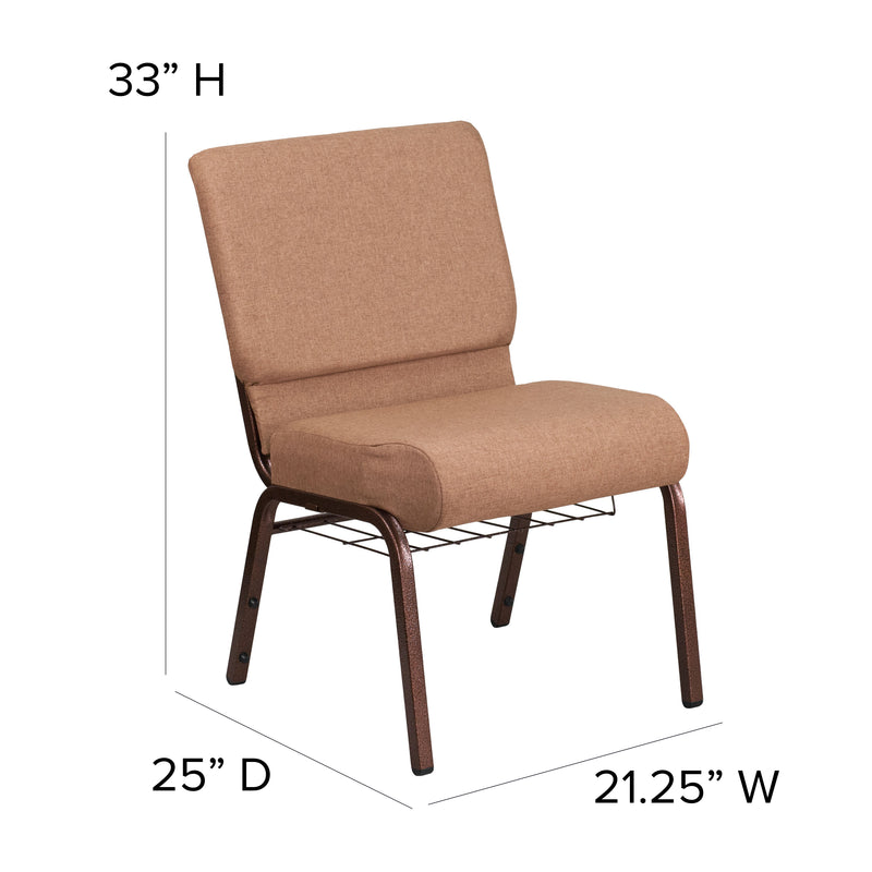 SINGLEWAVE Series 21''W Church Chair in Caramel Fabric with Cup Book Rack - Copper Vein Frame