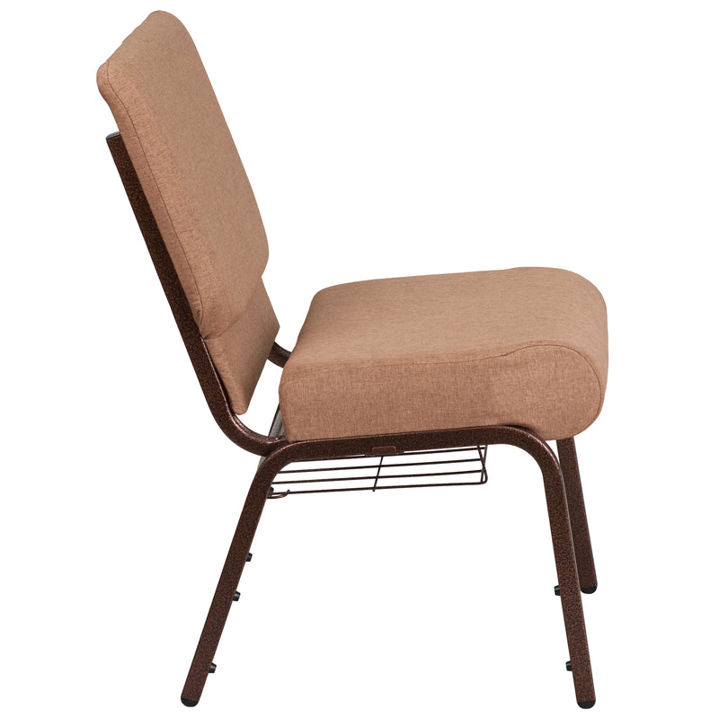 SINGLEWAVE Series 21''W Church Chair in Caramel Fabric with Cup Book Rack - Copper Vein Frame