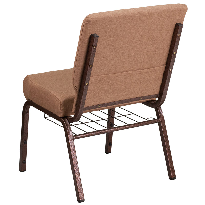 SINGLEWAVE Series 21''W Church Chair in Caramel Fabric with Cup Book Rack - Copper Vein Frame