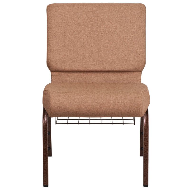 SINGLEWAVE Series 21''W Church Chair in Caramel Fabric with Cup Book Rack - Copper Vein Frame