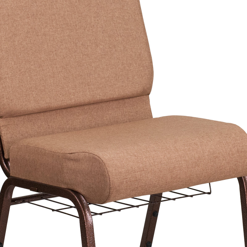 SINGLEWAVE Series 21''W Church Chair in Caramel Fabric with Cup Book Rack - Copper Vein Frame