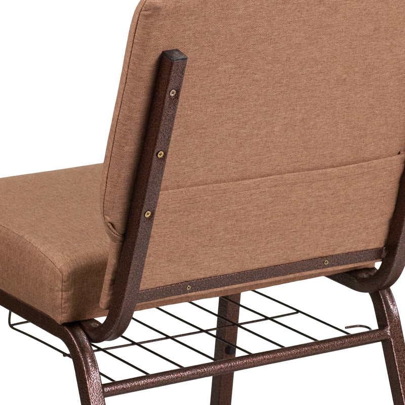 SINGLEWAVE Series 21''W Church Chair in Caramel Fabric with Cup Book Rack - Copper Vein Frame