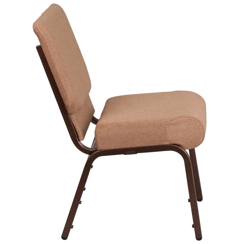 SINGLEWAVE Series 21''W Stacking Church Chair in Caramel Fabric - Copper Vein Frame