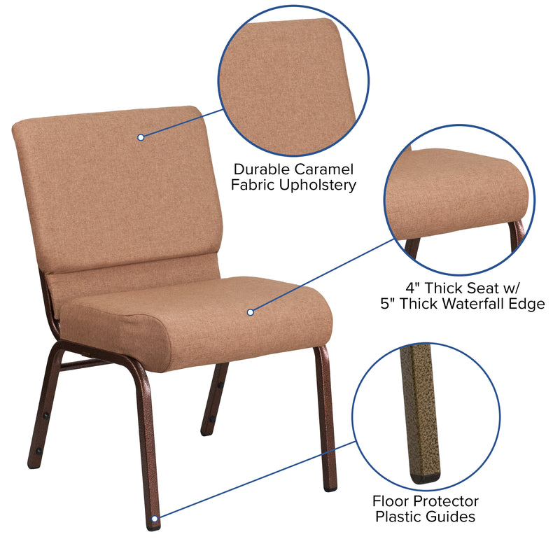 SINGLEWAVE Series 21''W Stacking Church Chair in Caramel Fabric - Copper Vein Frame