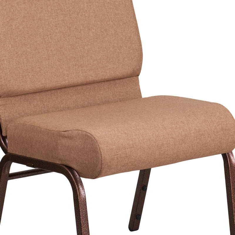 SINGLEWAVE Series 21''W Stacking Church Chair in Caramel Fabric - Copper Vein Frame