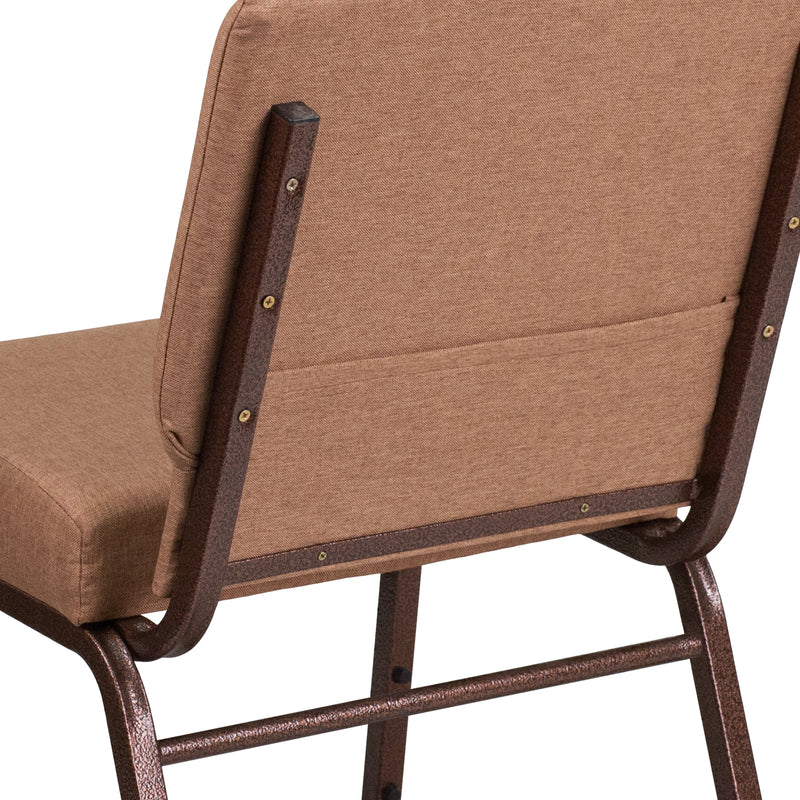 SINGLEWAVE Series 21''W Stacking Church Chair in Caramel Fabric - Copper Vein Frame