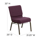 SINGLEWAVE Series 21''W Church Chair in Plum Fabric with Cup Book Rack - Gold Vein Frame