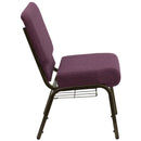 SINGLEWAVE Series 21''W Church Chair in Plum Fabric with Cup Book Rack - Gold Vein Frame