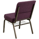 SINGLEWAVE Series 21''W Church Chair in Plum Fabric with Cup Book Rack - Gold Vein Frame