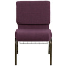 SINGLEWAVE Series 21''W Church Chair in Plum Fabric with Cup Book Rack - Gold Vein Frame