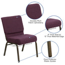 SINGLEWAVE Series 21''W Church Chair in Plum Fabric with Cup Book Rack - Gold Vein Frame