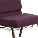SINGLEWAVE Series 21''W Church Chair in Plum Fabric with Cup Book Rack - Gold Vein Frame