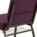 SINGLEWAVE Series 21''W Church Chair in Plum Fabric with Cup Book Rack - Gold Vein Frame