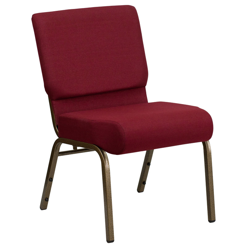 SINGLEWAVE Series 21''W Stacking Church Chair in Burgundy Fabric - Gold Vein Frame