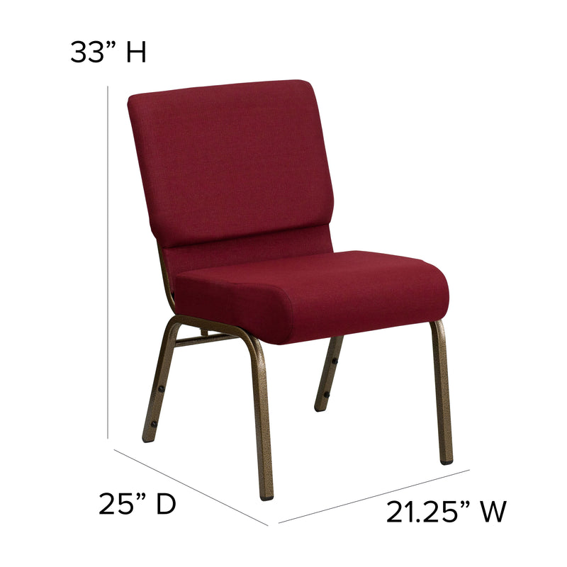 SINGLEWAVE Series 21''W Stacking Church Chair in Burgundy Fabric - Gold Vein Frame