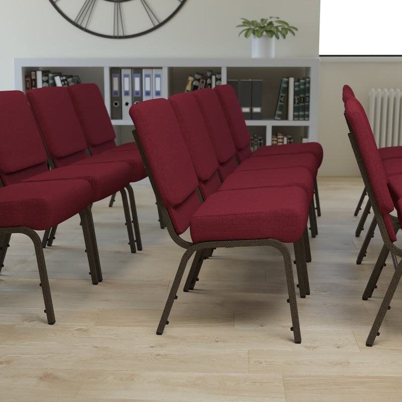 SINGLEWAVE Series 21''W Stacking Church Chair in Burgundy Fabric - Gold Vein Frame